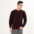 Men's Deep Burgundy Crew Neck Textured Sweatshirt, Wine, small image number null