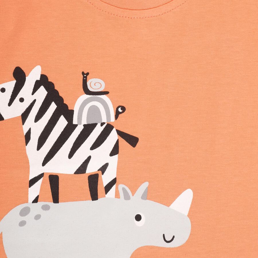 Infants Bright Orange Cotton Round Neck Casual T-Shirt, Orange, large image number null