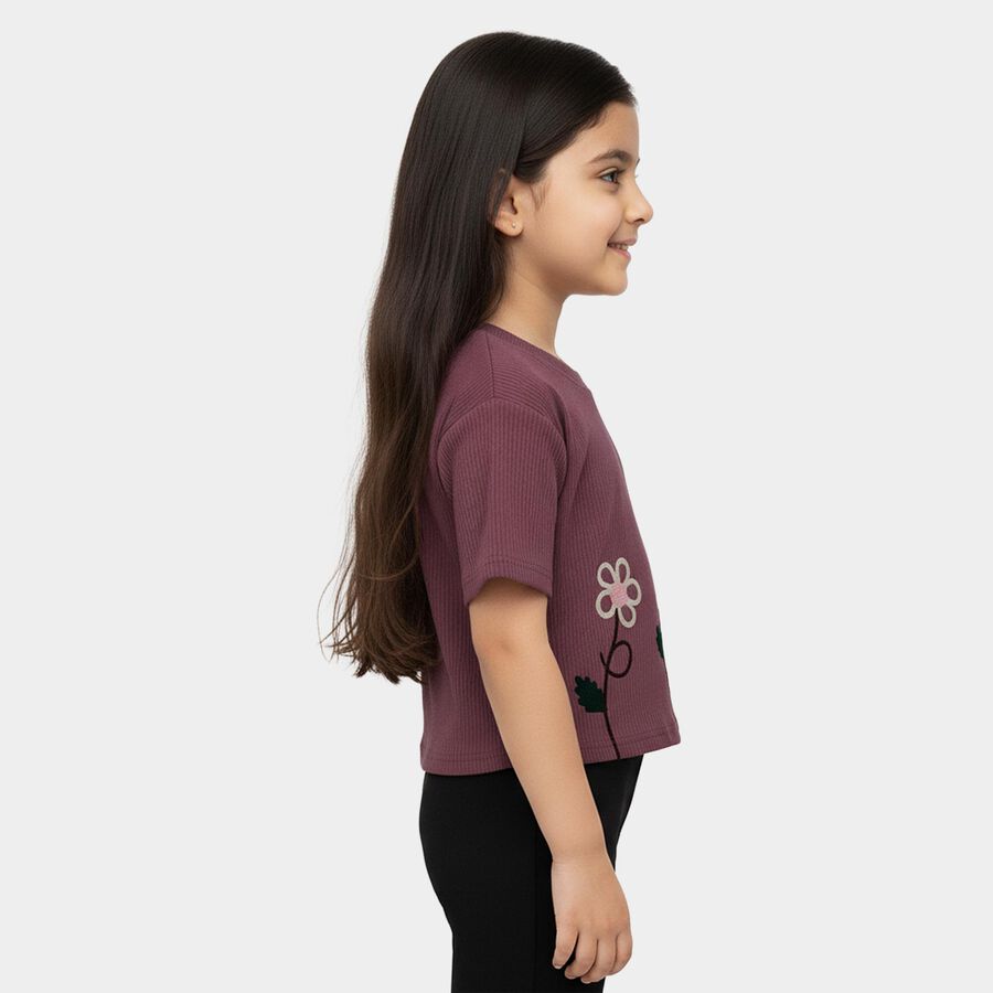 Girls Lilac Round Neck Casual T-Shirt, Lilac, large