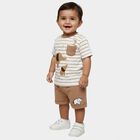 Infants' Beige 100% Cotton Round Neck Striped Elephant Printed Baba Suit, गहरा पीला, small