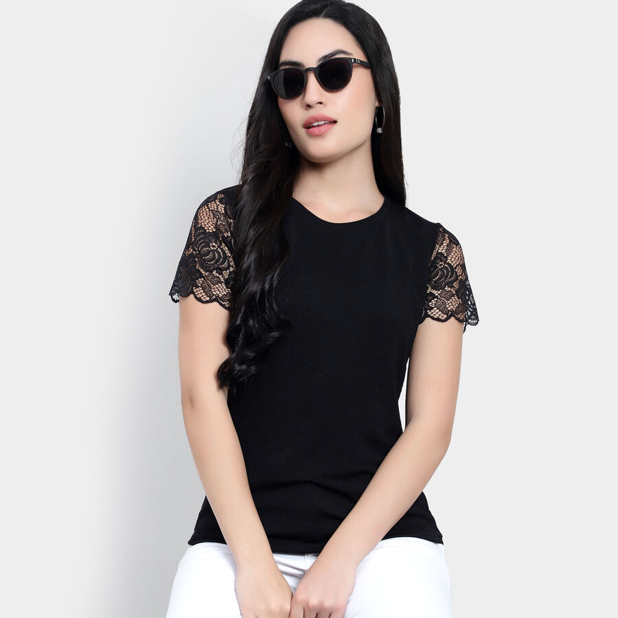 Solid Round Neck T-Shirt, Black, large image number null