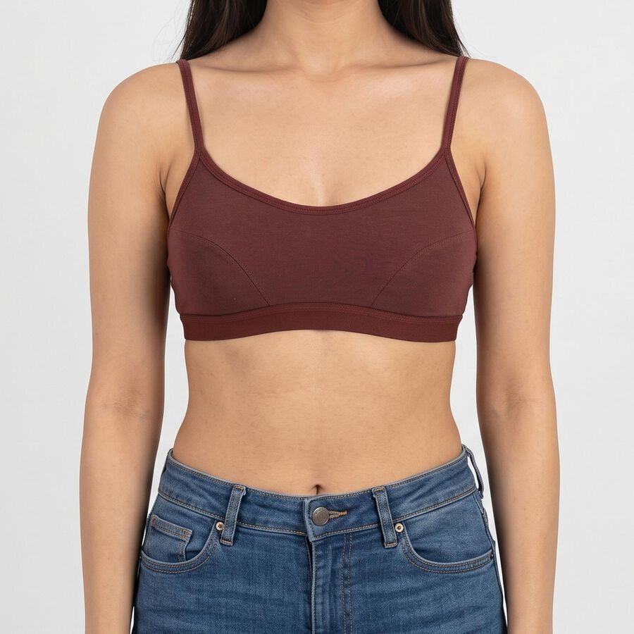 Women's Brown Cotton Blend Scoop Neck Bralette Bra, Brown, large