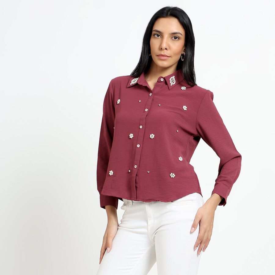 Ladies' Deep Maroon Classic Casual Shirt, Pink, large image number null