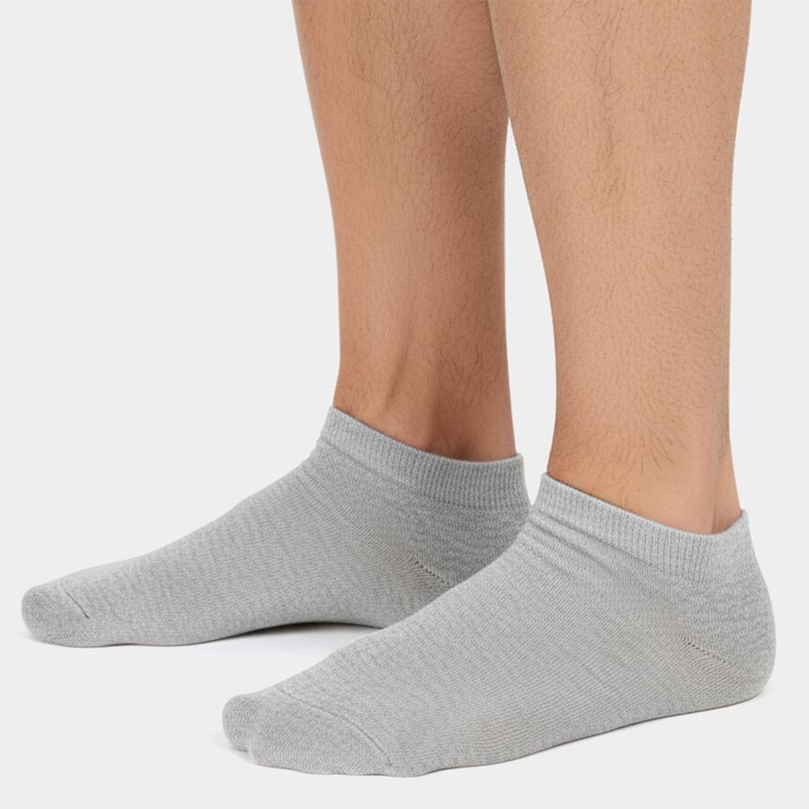 Men's Ankle Length Socks Pack of 3 ( Grey Melange, White, Charcoal ), मिश्रित हल्का ग्रे, large