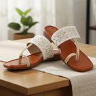 Women's Beige Toe-Ring Slip-On Flat Sandals, Beige, small