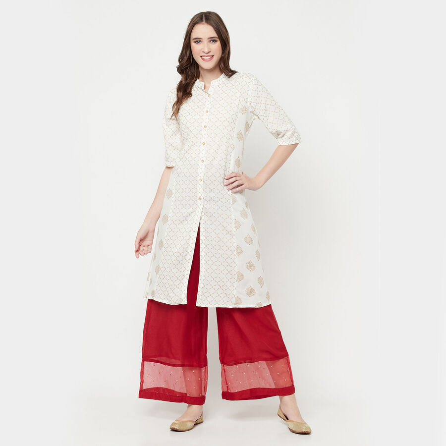 3/4th Sleeves Flared Kurta, Off White, large image number null
