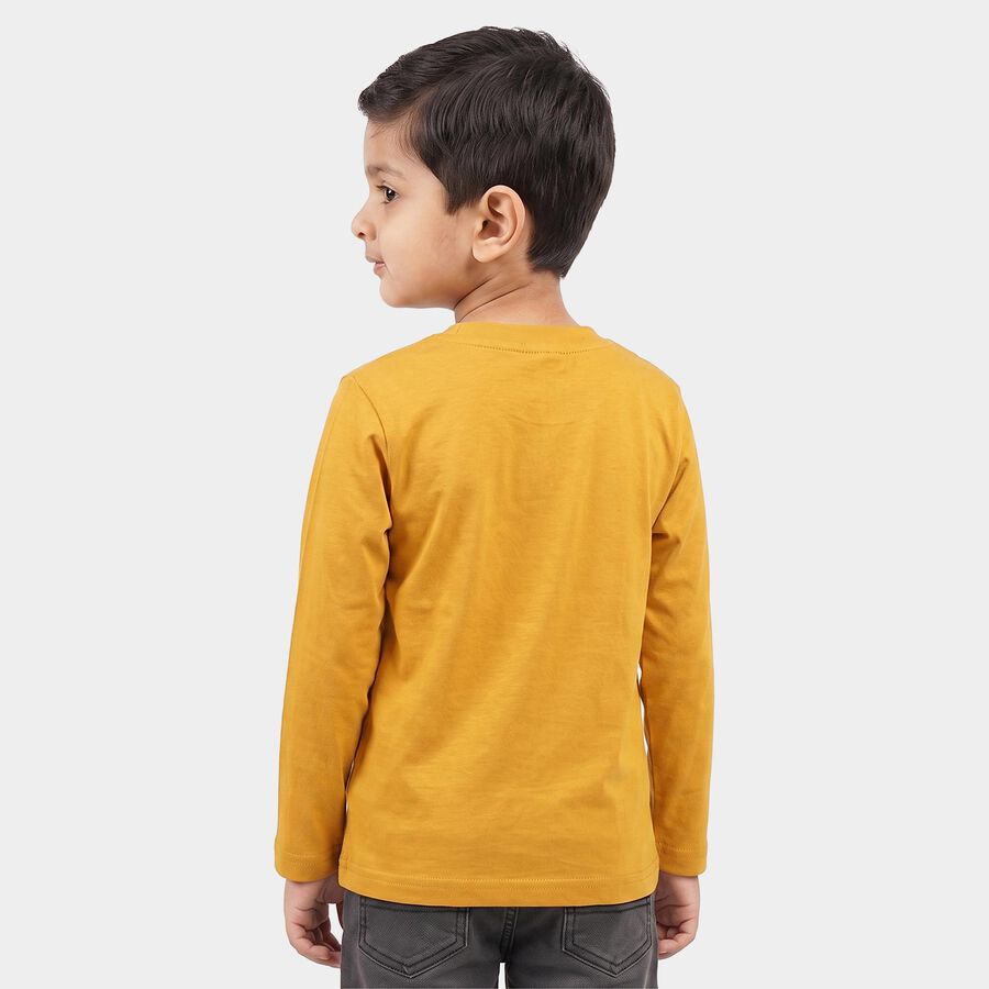 Boys Yellow Cotton Blend Round Neck Regular T-Shirt, पीला, large