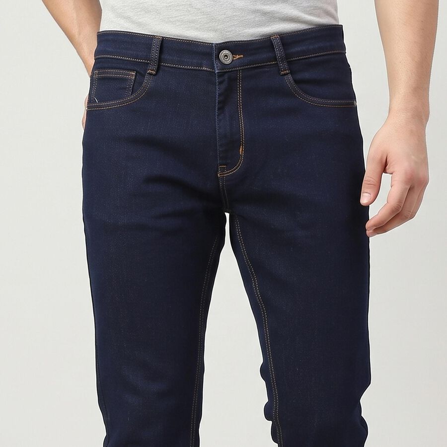 Men's Navy Blue Slim Fit Solid Jeans, Dark Blue, large