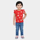 Girls Red Cotton Round Neck Regular T-Shirt, Red, small