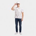 Men's White Round Neck Regular Printed T-Shirt, White, small