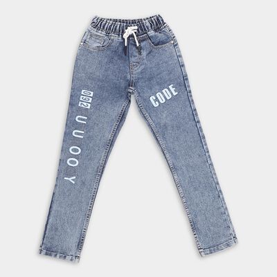 Boys' Light Blue Regular Fit Printed Jeans