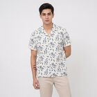 Men's Light Grey Cotton Camp Collar Casual Shirt, Light Grey, small