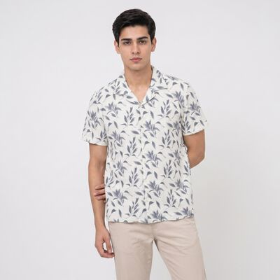 Men's Light Grey Cotton Camp Collar Casual Shirt