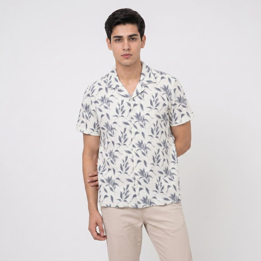 Men's Light Grey Cotton Camp Collar Casual Shirt, Light Grey, large