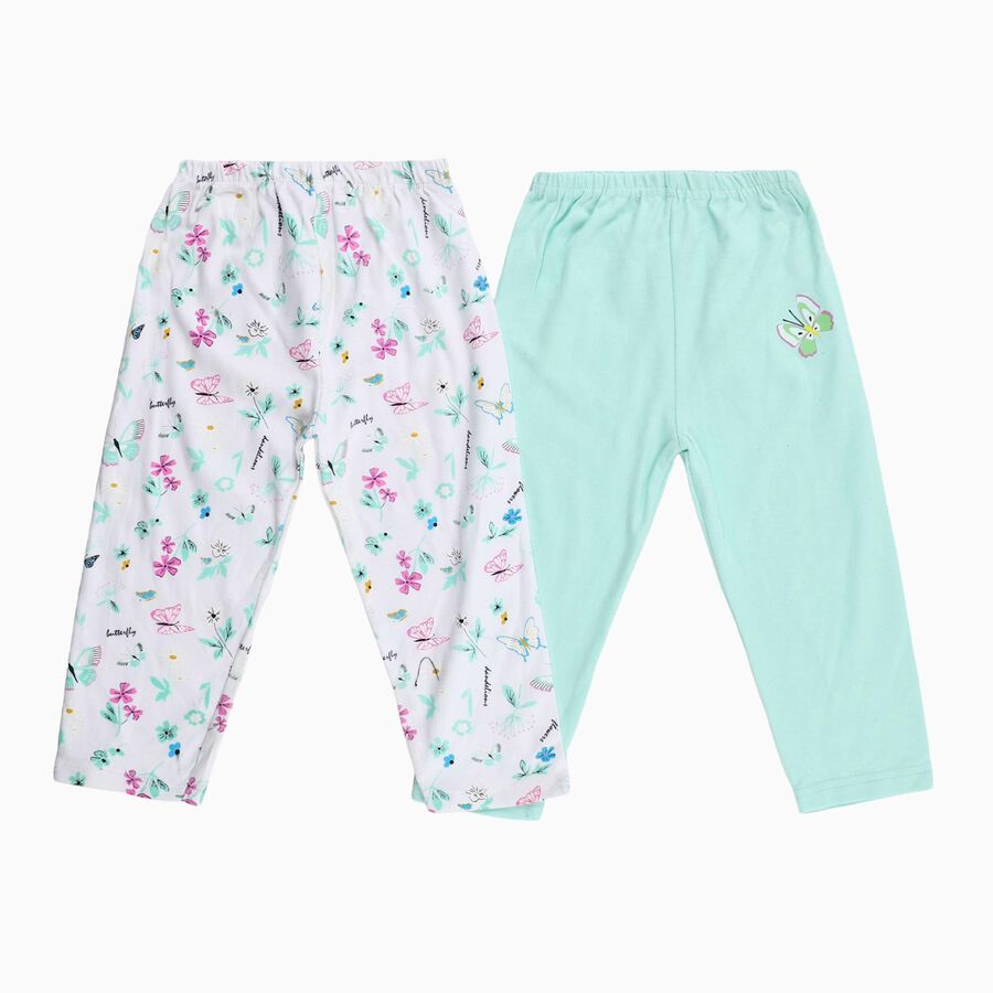 Infants White and Mint Green Cotton Printed Pyjama Set, हल्का हरा, large image number null