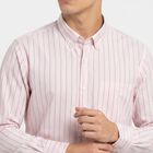 Men's Pink Striped Spread Collar Regular Fit Formal Shirt, Light Pink, small