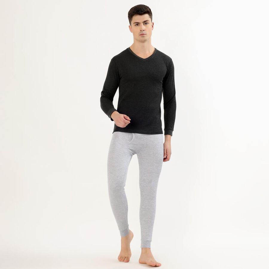Men's Light Grey Slim Fit Thermal Lower, Melange Mid Grey, large image number null