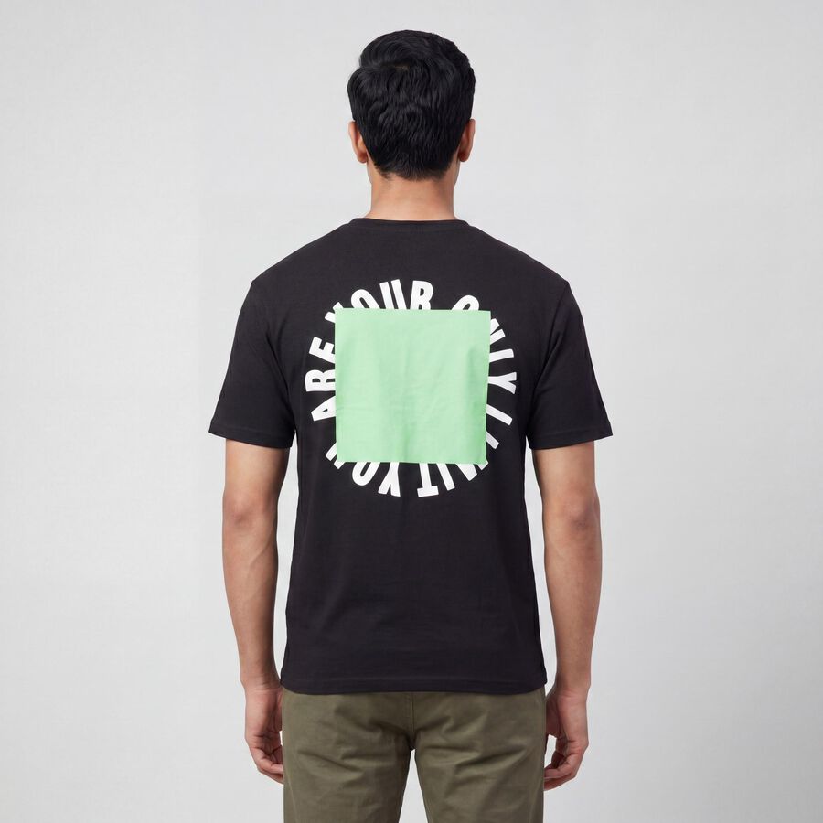 Men's Black Round Neck Minimalist T-Shirt, काला, large
