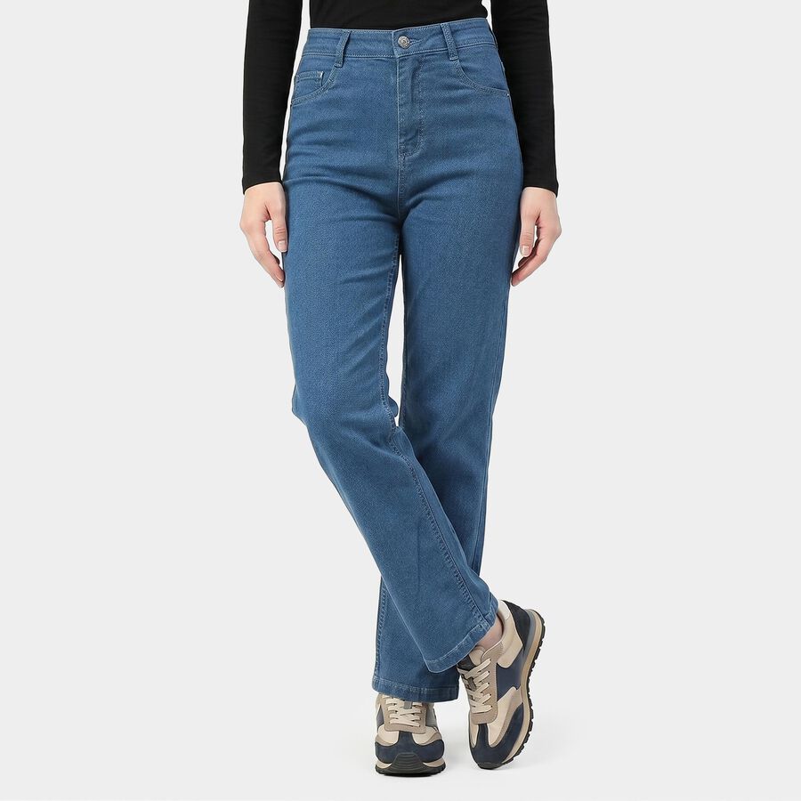Women's Blue Straight Fit High-Rise Jeans, Mid Blue, large