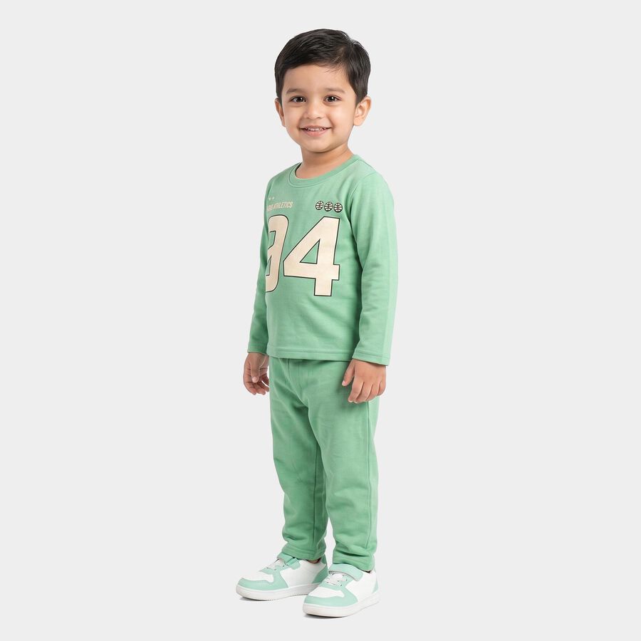 Boys Mint Green Round Neck Graphic Print Baba Suit, हल्का हरा, large