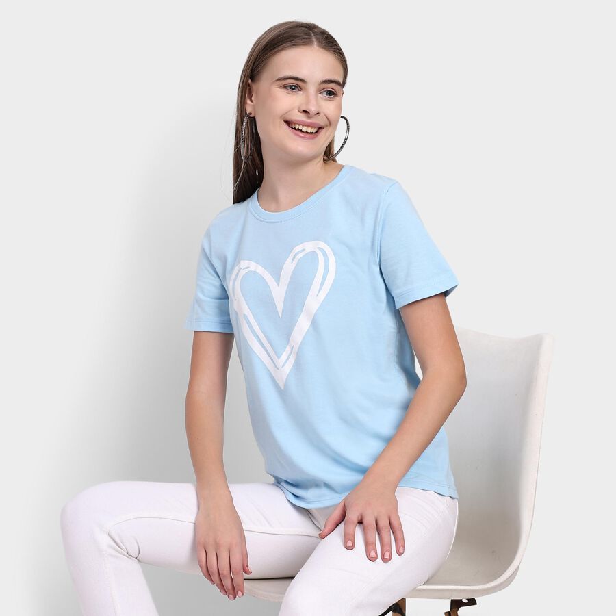 Ladies' Round Neck T-Shirt, हल्का नीला, large image number null