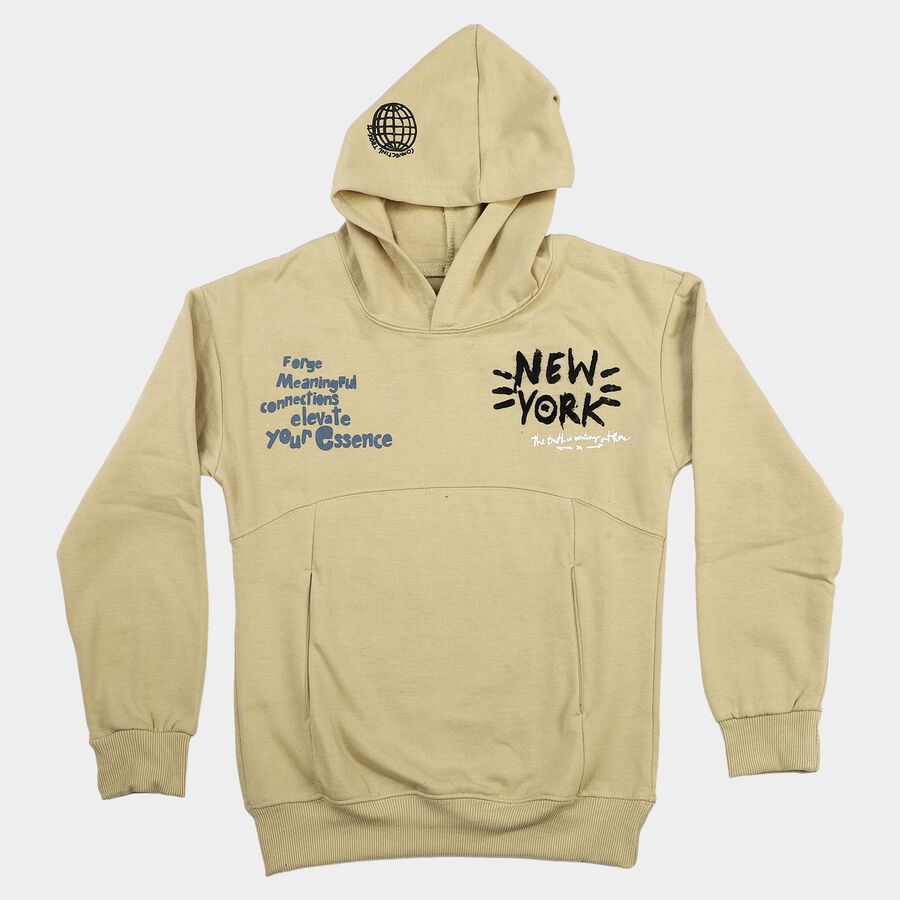 Boys' Olive Green Hoodie Neck Graphic Print Sweatshirt, ओलिव, large