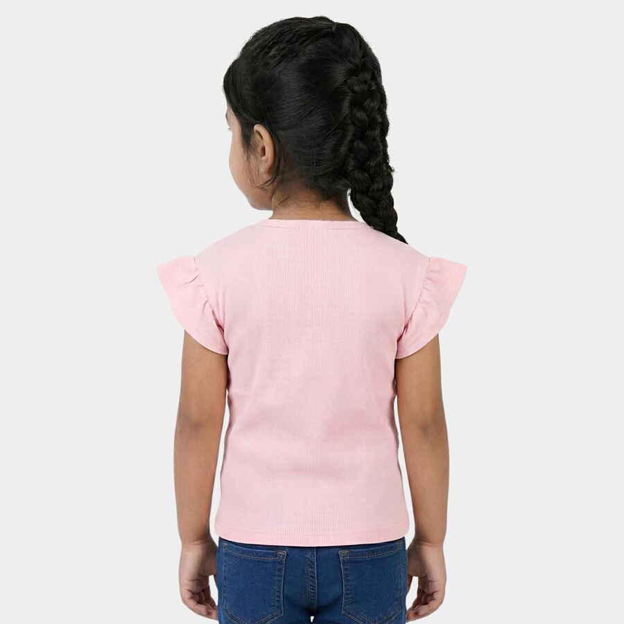Girls' Pink Cotton Round Neck Casual T-Shirt, Light Pink, large