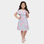 Girls' Light Blue Floral Off-Shoulder Cotton Frock, Light Blue, small