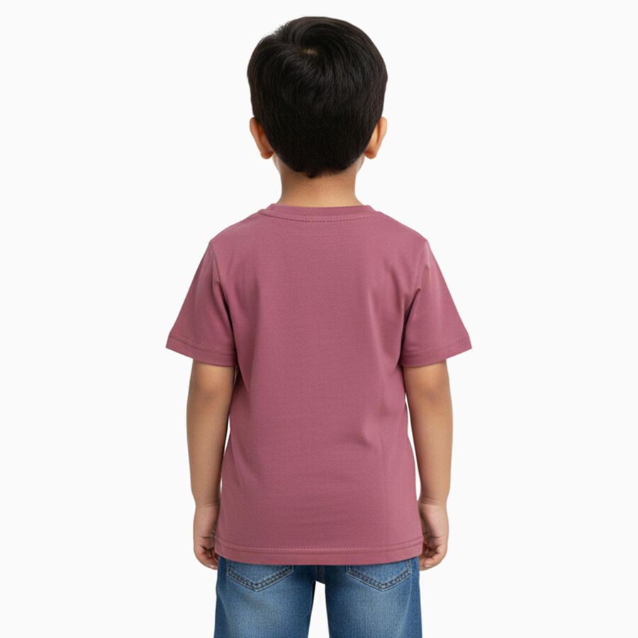 Boys Dusty Rose Pink Round Neck Casual T-Shirt, Pink, large image number null