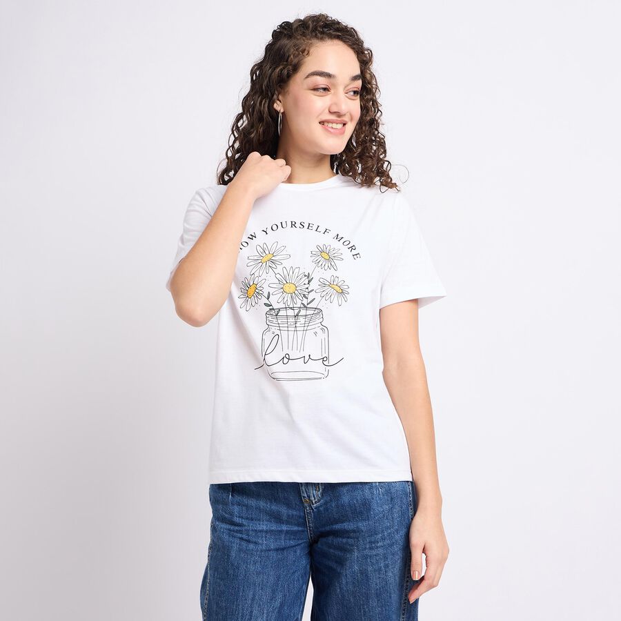 Ladies' Round Neck T-Shirt, सफ़ेद, large