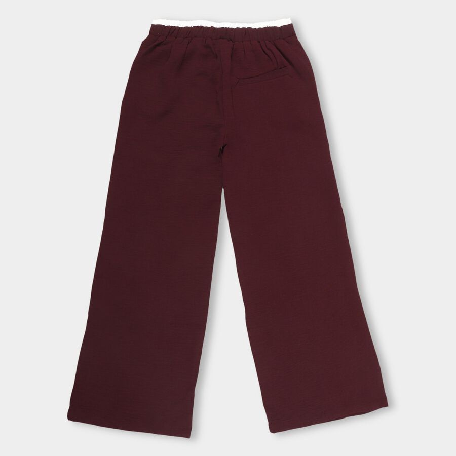 Girls' Deep Burgundy Relaxed Fit Wide-Leg Trousers, वाइन, large image number null