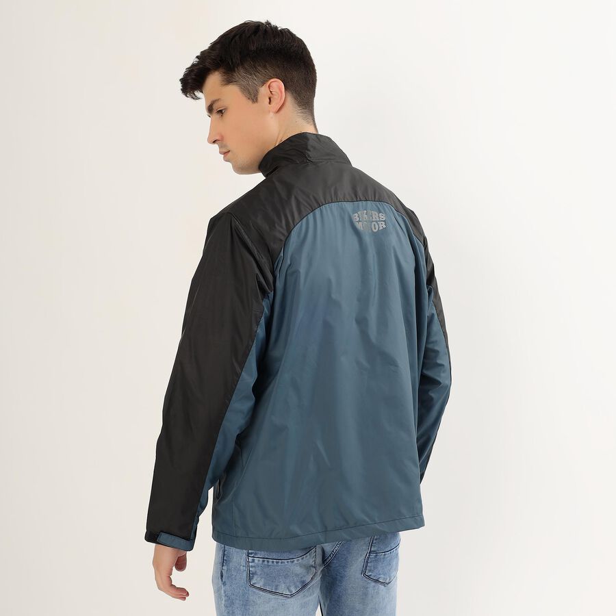 Men's Muted Steel Blue and Jet Black High Neck Casual Jacket, टील ब्लू, large image number null