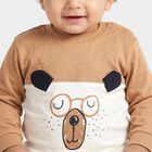 Infants' Beige 100% Cotton Round Neck Graphic Print Baba Suit, गहरा पीला, small