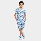 Boys White Cotton Round Neck Solid Night Suit, White, small