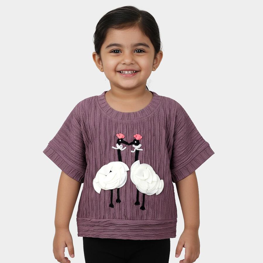 Girls' Muted Plum Purple Round Neck Casual T-Shirt, Purple, large
