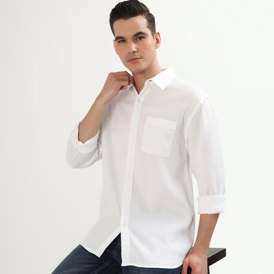 Men's Snow White Cotton Classic Collar Casual Shirt