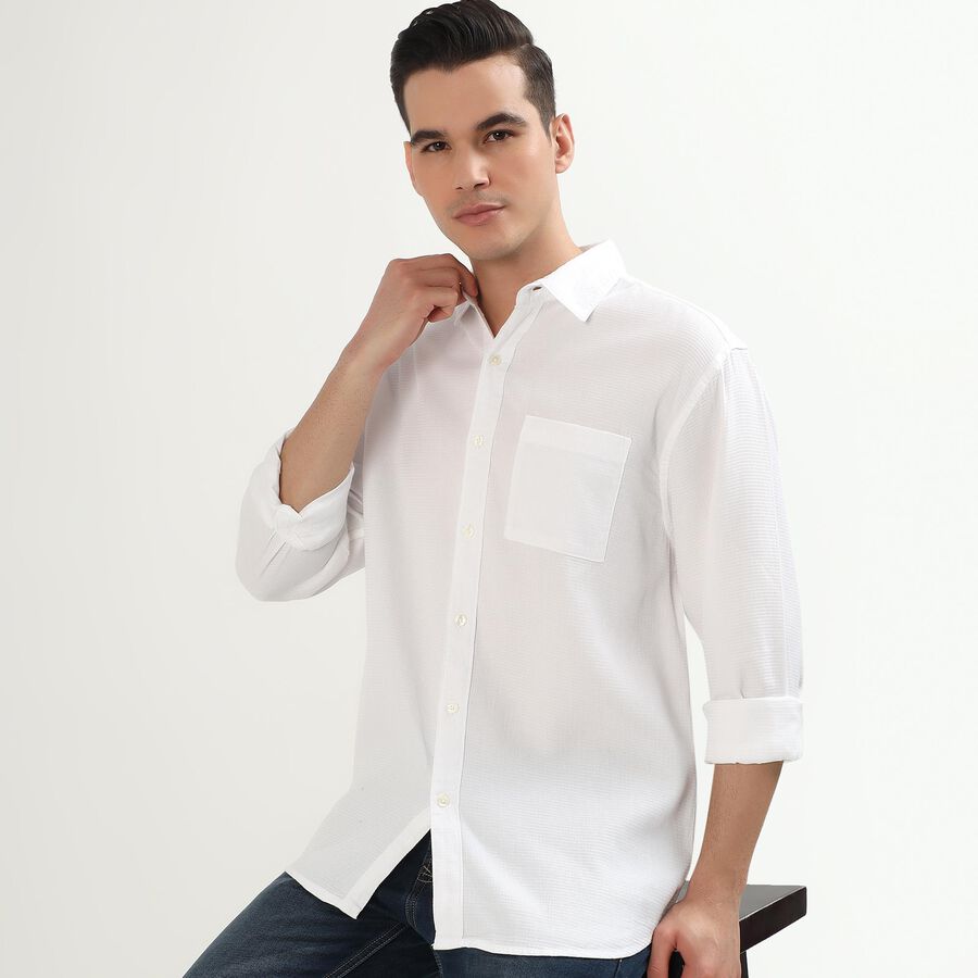 Men's Snow White Cotton Classic Collar Casual Shirt, सफ़ेद, large image number null