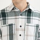 Men's Dark Forest Green and White Plaid Classic Casual Shirt, Dark Green, small
