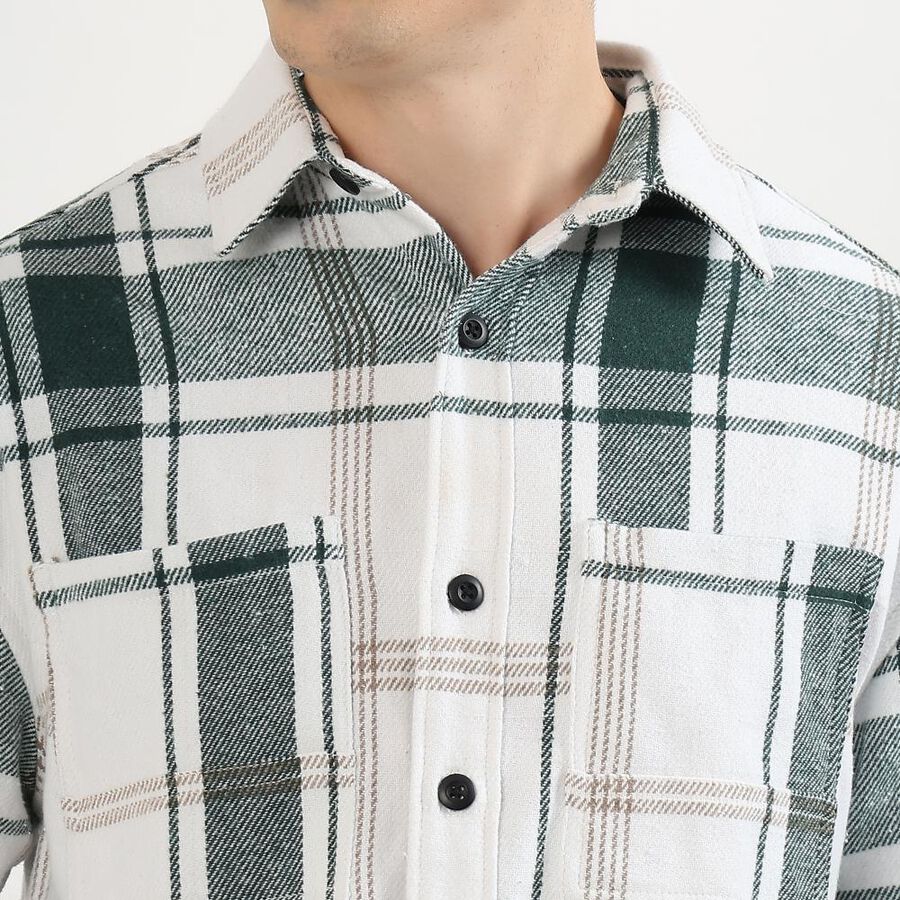 Men's Dark Forest Green and White Plaid Classic Casual Shirt, Dark Green, large
