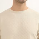 Men's Light Beige Round Neck Casual T-Shirt, Beige, small