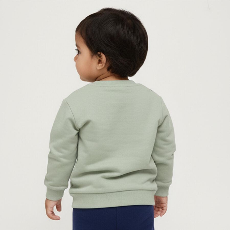 Infants Muted Sage Green Cotton Crew Neck Casual Sweatshirt, हल्का हरा, large image number null