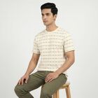 Men's Cream Round Neck Regular T-Shirt, ऑफ व्हाइट, small