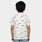 Boys' Off White Cotton Polo Collar Printed T-Shirt, Off White, small