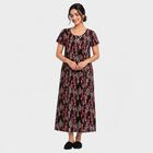 Women's Black Round Neck Maxi Nighty, Black, small