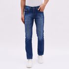 Men's Stonewashed Blue Slim Fit Five-Pocket Jeans, गहरा नीला, small image number null
