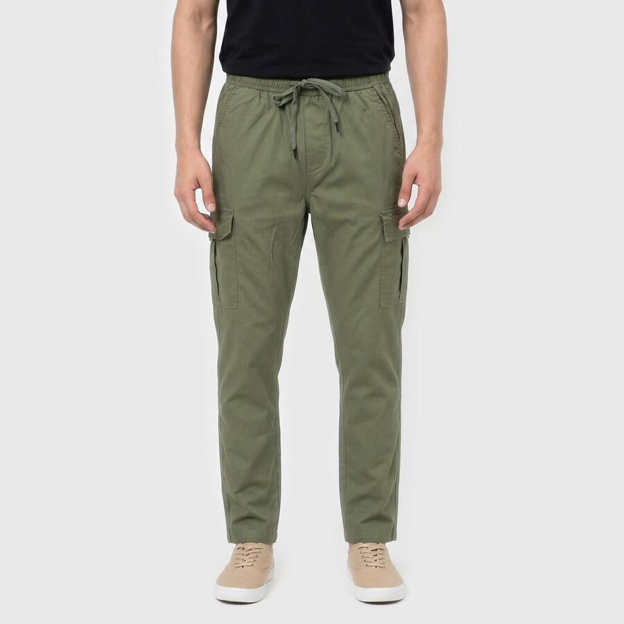 Men's Olive Green Regular Fit Cargo Jogger, गहरा हरा, large