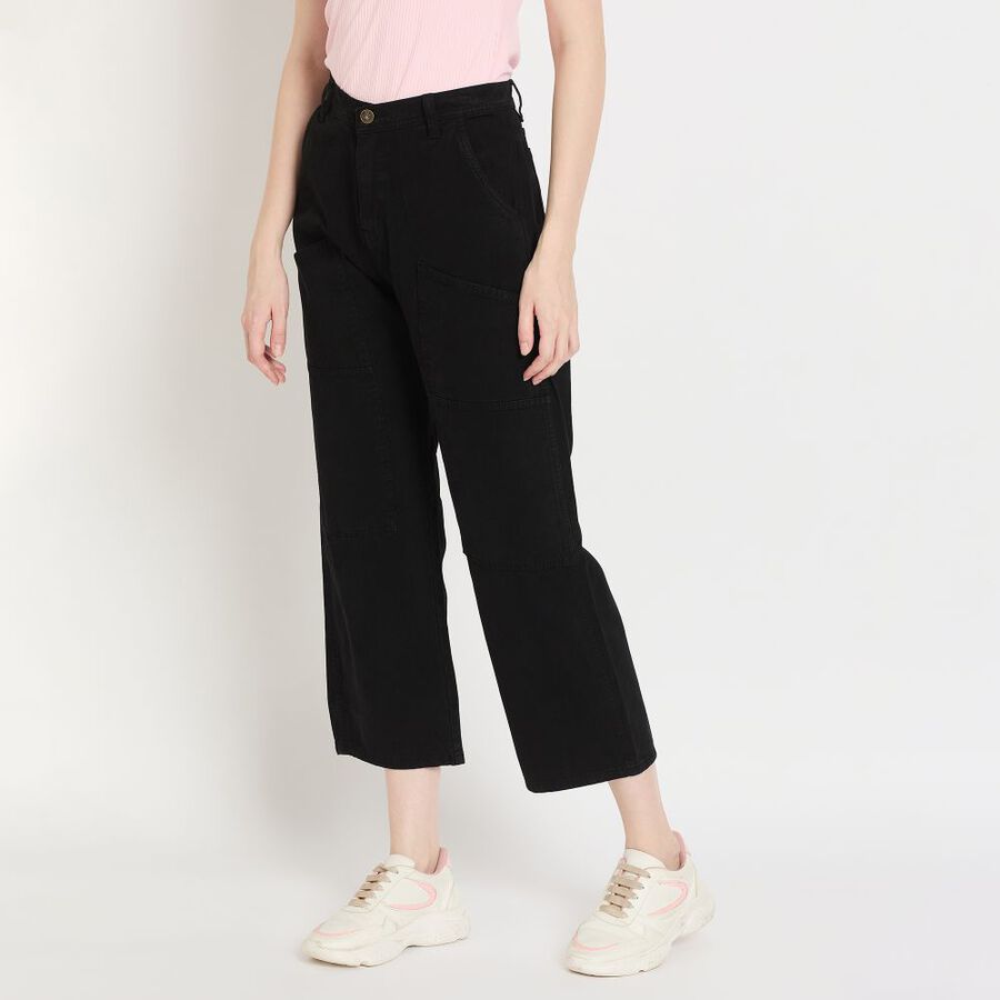 Ladies' 100% Cotton Trousers, काला, large image number null