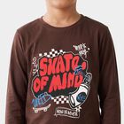 Boys Brown Cotton Blend Round Neck Regular Boys T-Shirt, भूरा, small