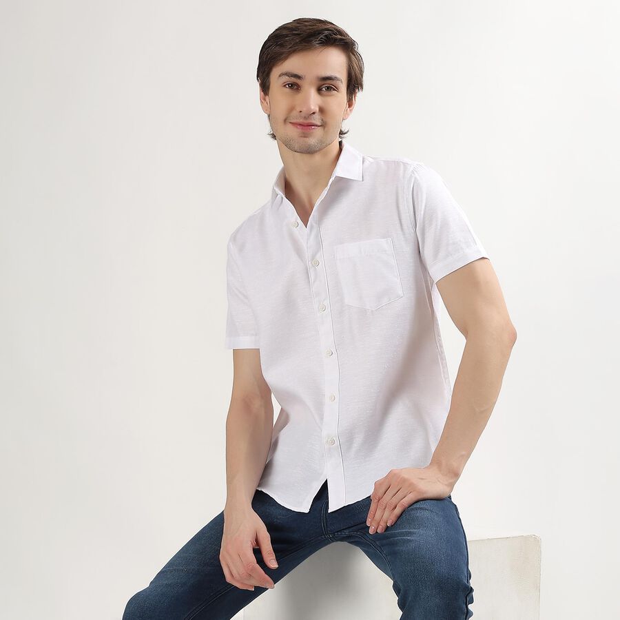 Men's Snow White Slim Fit Classic Collar Casual Shirt, White, large image number null