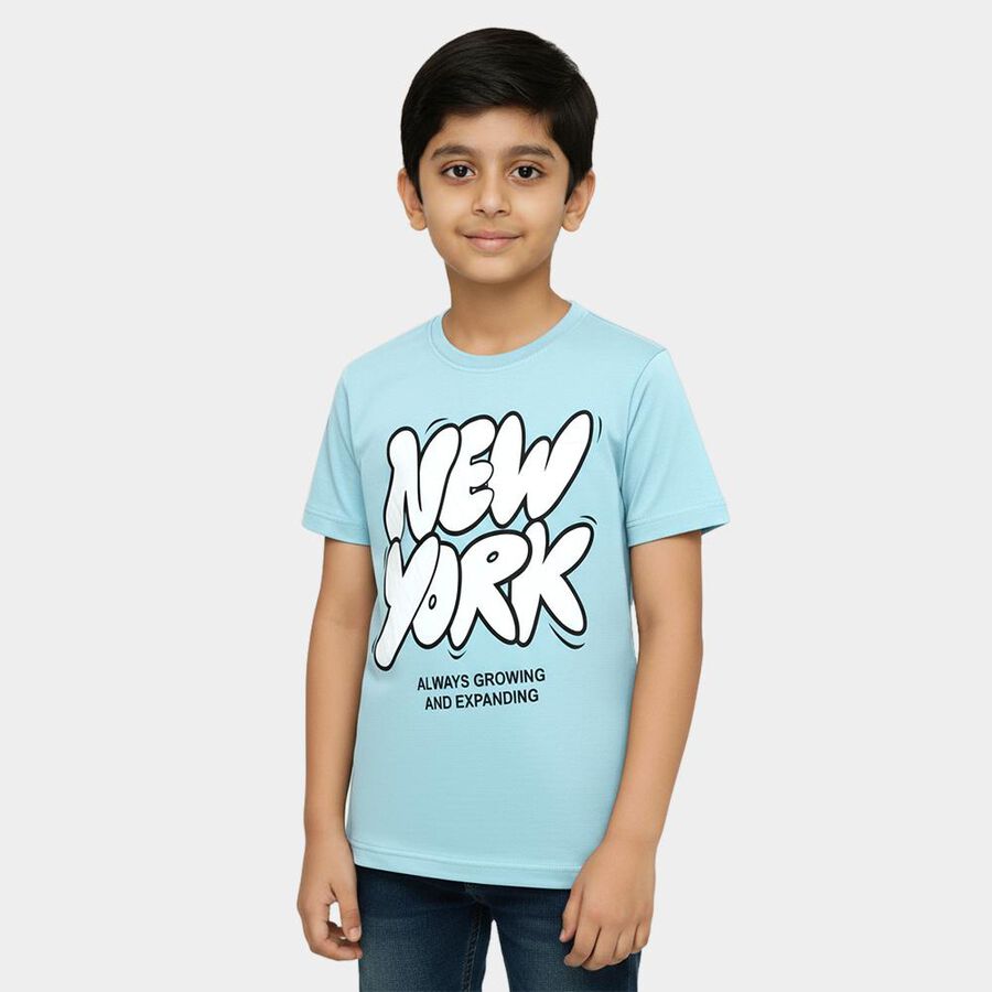 Boys Light Blue Round Neck Casual Graphic T-Shirt, Light Blue, large image number null